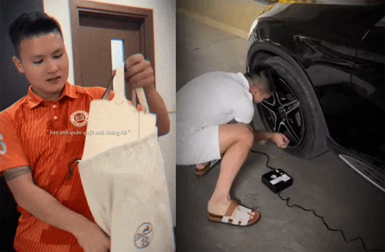 Quang Hải mua tặng vợ túi  Hermes trăm triệu, cẩn thận kiểm tra lốp xe khi chở vợ đi chơi