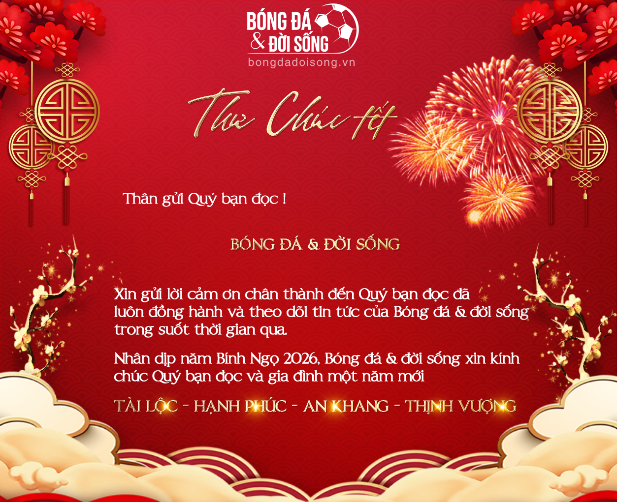 Chúc mừng năm mới quý bạn đọc, đối tác của Bóng đá & Đời sống